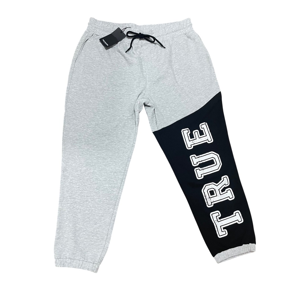True Religion Mens Contrast Panel Joggers Heather Grey Black XL NWT 700023‎